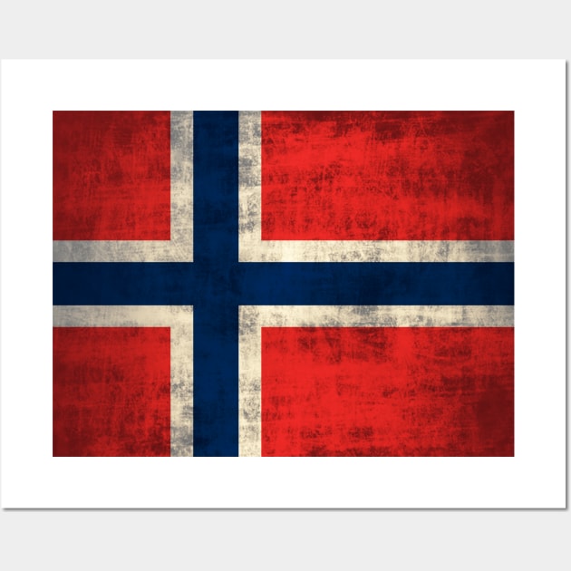 Vintage Rustic Flag Of Norway Norge Norwegian Wall Art by E